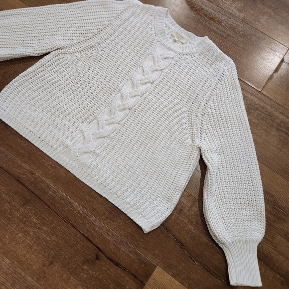 Sezane Beige Cable Knit Crew Neck Sweater - Picture 3 of 9
